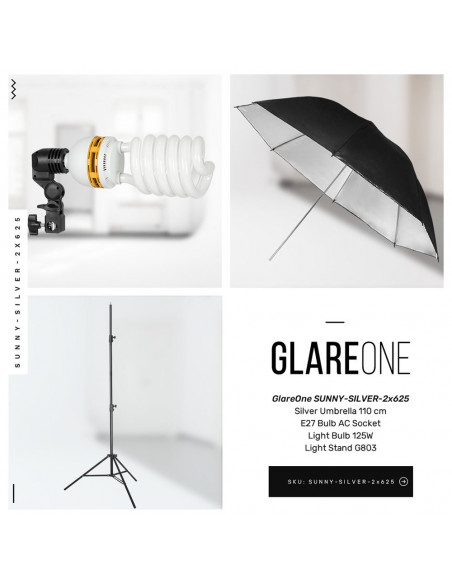 GlareOne Continuous Light Kit SUNNY SILVER-2x625