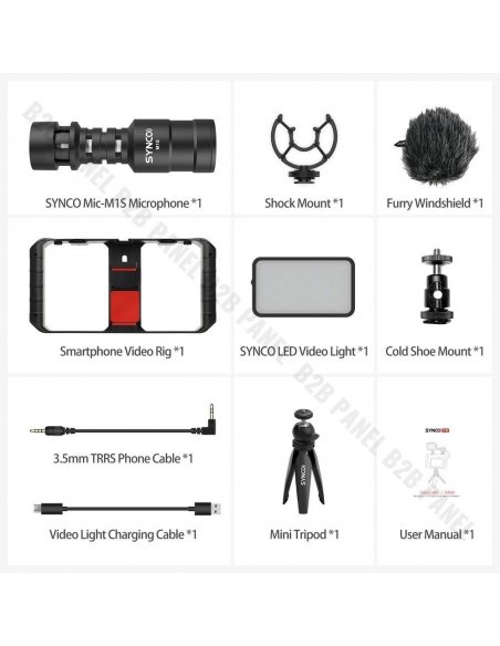 Synco Vlogger Kit 1 zestaw mikrofon M1S, lampa LED BI, uchwyt RIG, statyw