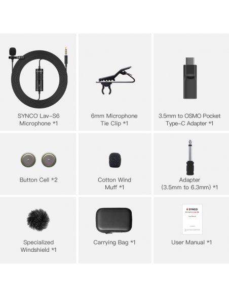 Synco S6P mikrofon krawatowy - DJI, USB-C, mini-jack 3,5 mm