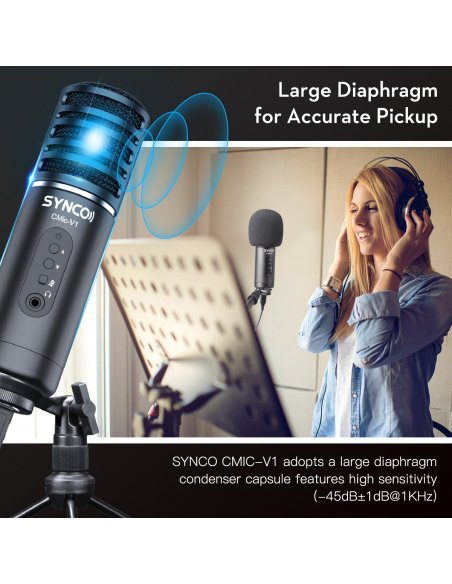 Synco V1 mikrofon USB z odsłuchem - pojemnościowy
