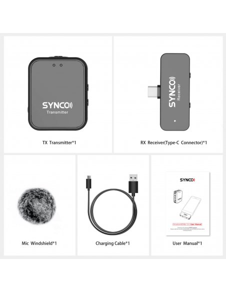 Synco G1T bezprzewodowy system mikrofonowy USB-C, 1 nadajnik, 1 odbiornik, 1 konektor