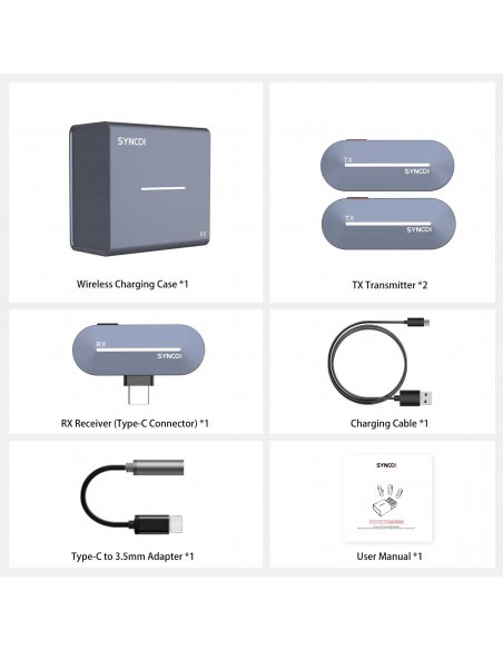 Synco P2T bezprzewodowy system mikrofonowy USB-C, 2 nadajniki, 1 odbiornik, grey-blue