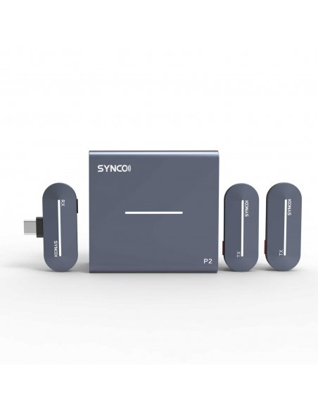 Synco P2T bezprzewodowy system mikrofonowy USB-C, 2 nadajniki, 1 odbiornik, grey-blue