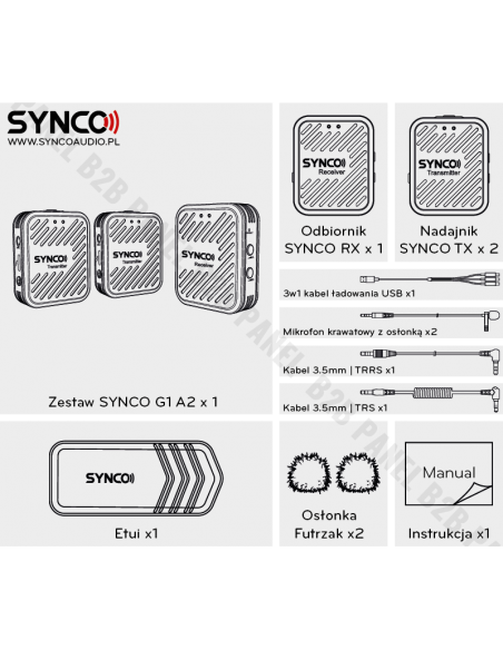 Synco G1 A2 White bezprzewodowy system mikrofonowy 2,4 GHz - 2 odbiorniki